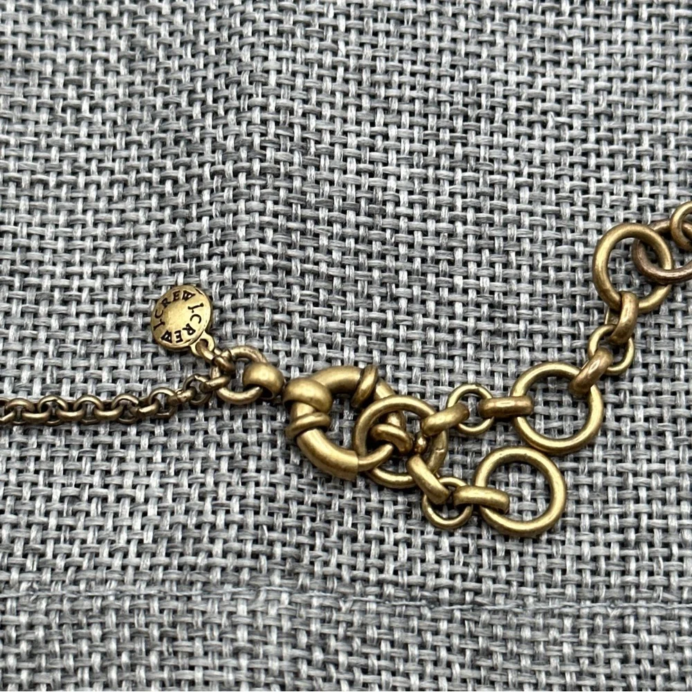 J CREW Antique Brass Glass Rhinestones flowers pendant, necklace‎ # 77